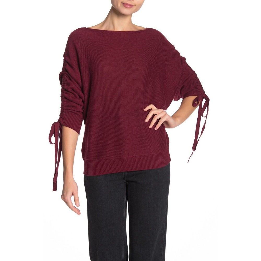 Joie Dannee Womens Cashmere Blend Sweater Pullover Top Red Ruched Sleeves XS